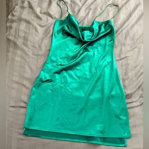 Emerald green mini satin slip dress